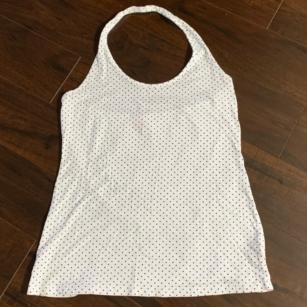 Black and white polka dot halter top